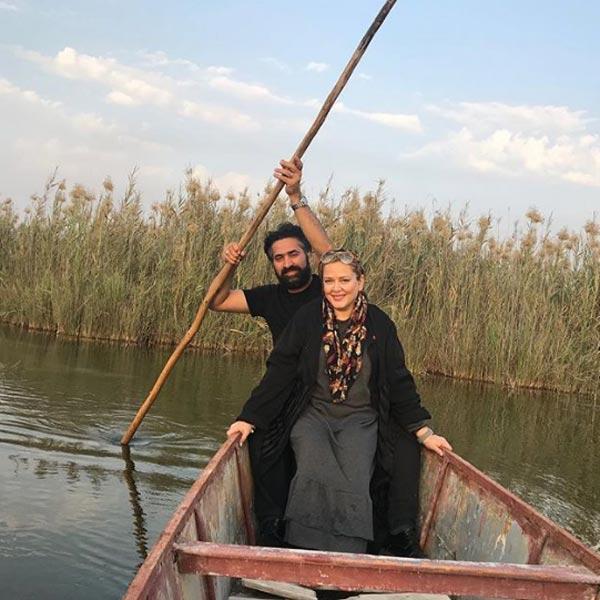 قایق سواری بهاره رهنما با همسرش